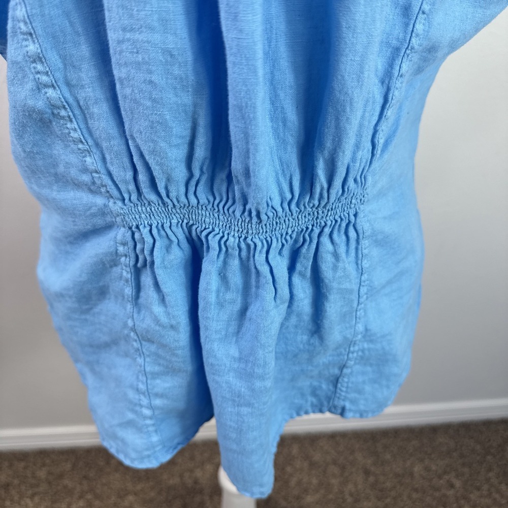 Pilcro Women's Fitted XL SS Ruffle Linen Popover Blouse Blue EUC - Picture 8 of 13